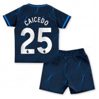 Otroški Nogometni dresi Chelsea Moises Caicedo #25 Gostujoči 2023-24 Kratek Rokav (+ Kratke hlače)